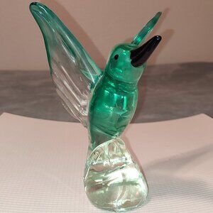 Glass Art Hummingbird Bird Colibri Teal Home Decor Office Vintage
